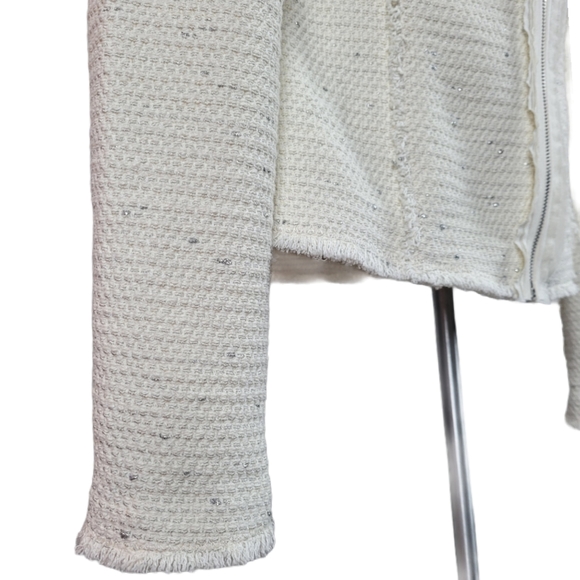 REBECCA TAYLOR Ivory Zip Up Fringe Blazer Jacket Size 2 - Picture 10 of 12